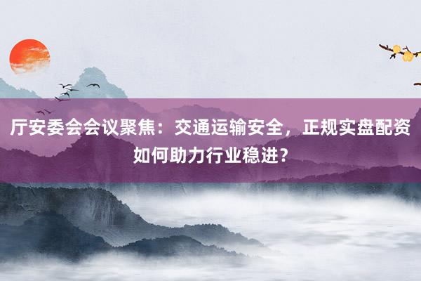 厅安委会会议聚焦：交通运输安全，正规实盘配资如何助力行业稳进？