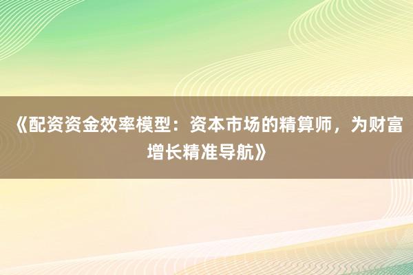 《配资资金效率模型：资本市场的精算师，为财富增长精准导航》