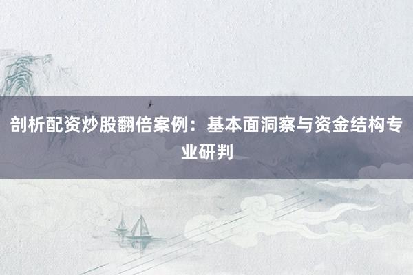 剖析配资炒股翻倍案例：基本面洞察与资金结构专业研判