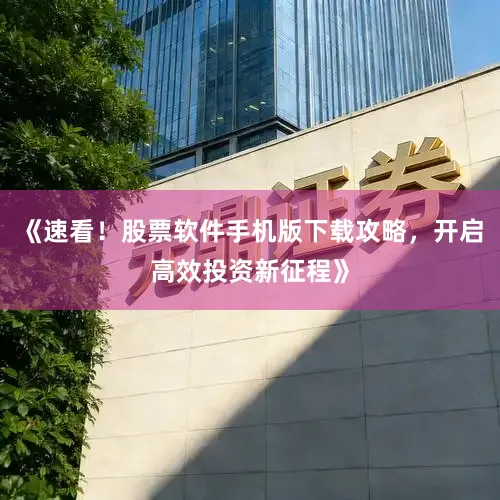 《速看！股票软件手机版下载攻略，开启高效投资新征程》