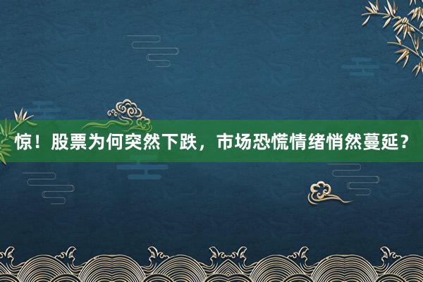 惊！股票为何突然下跌，市场恐慌情绪悄然蔓延？