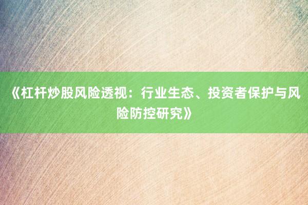 《杠杆炒股风险透视：行业生态、投资者保护与风险防控研究》