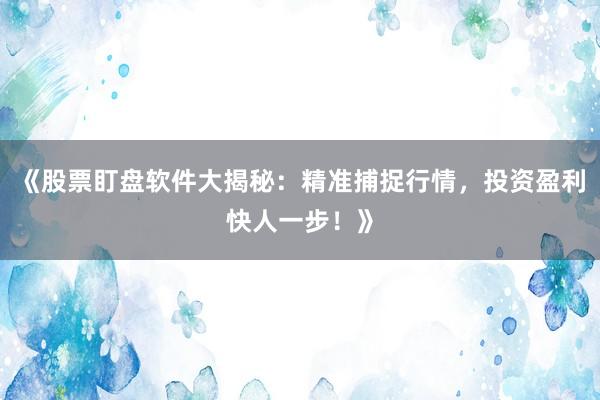 《股票盯盘软件大揭秘：精准捕捉行情，投资盈利快人一步！》