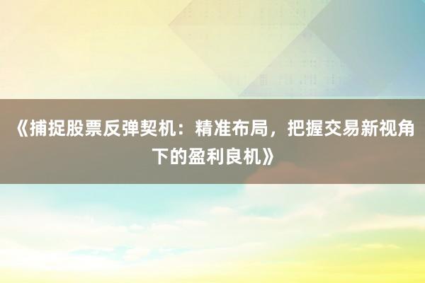 《捕捉股票反弹契机：精准布局，把握交易新视角下的盈利良机》