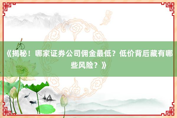 《揭秘！哪家证券公司佣金最低？低价背后藏有哪些风险？》